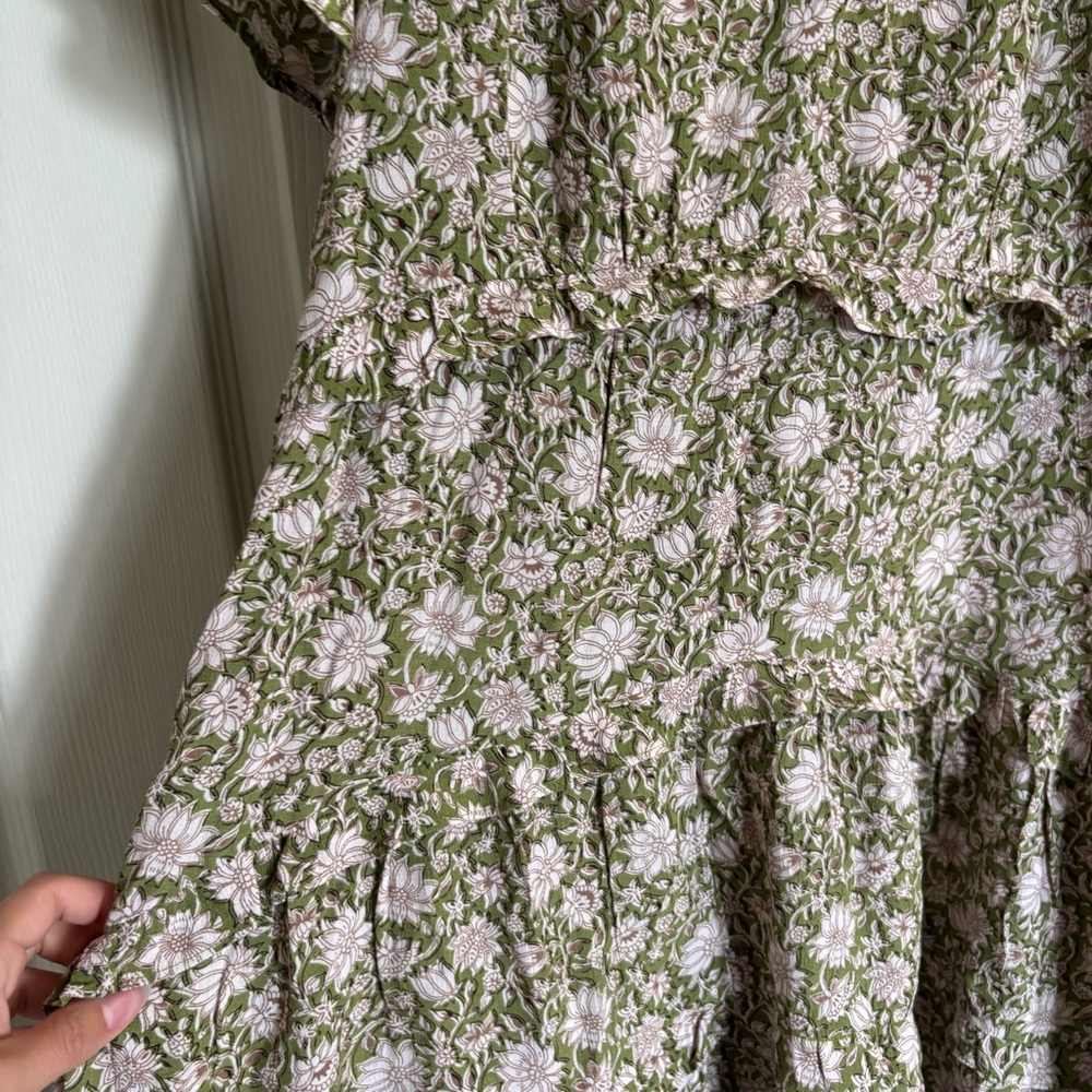Anthropologie Liberty Robin Ruffle Moss Olive and White Floral Dress - Picture 4 of 9